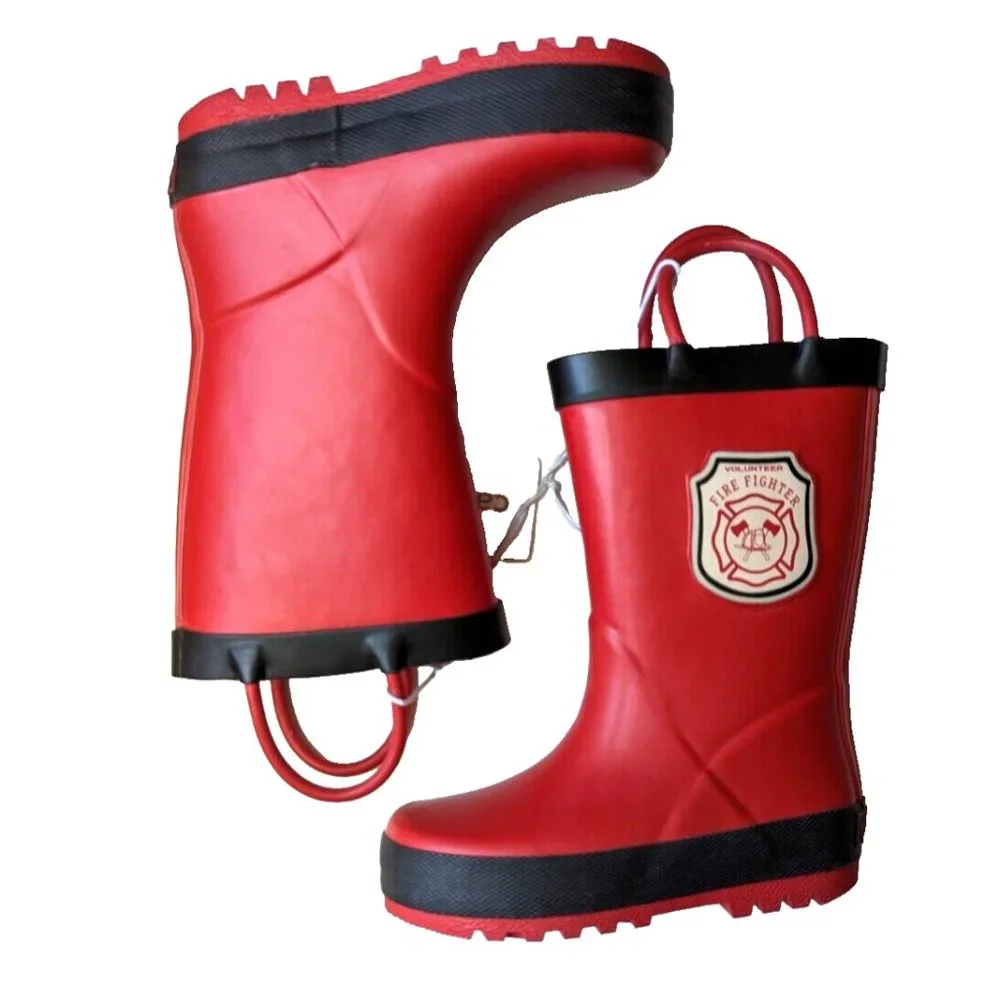 Carter's Toddler Boy Rain Boot Kids FIRE FIGHTER Rainboot Pull-On Handle Red 5,6 - Picture 1 of 6
